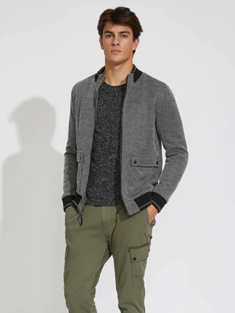 Civil Society Herringbone Knit Bomber Jacket